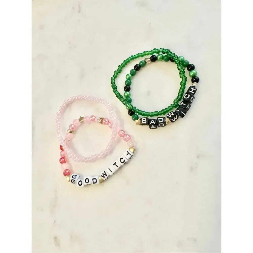 Wicked Good Witch & Bad Witch Matching Beaded Bracelet Set